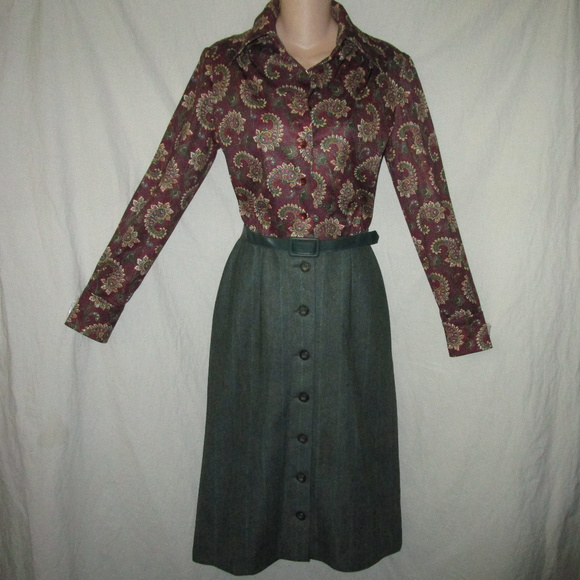 Vintage Dresses & Skirts - Vintage 70s M Paisley Pinstripe Secretary Dress